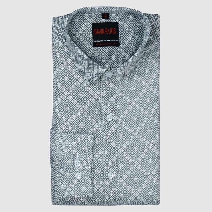 Micro Geometric Print Full Sleeve Shirt - Grey and White (GP244)