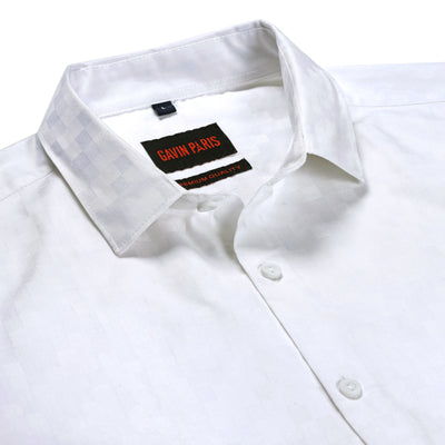 Men's Full-Sleeve White Geometric Pattern Shirt (GP173)