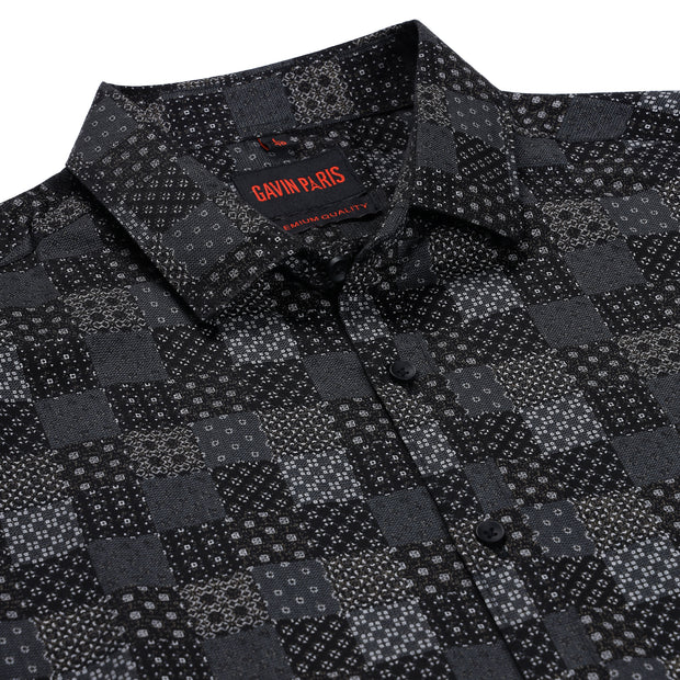 Full-Sleeve Black and Gray Checkered Pattern Shirt(GP202)