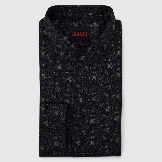 Black Paisley Motif Men's Full Sleeve Shirt (GP300)