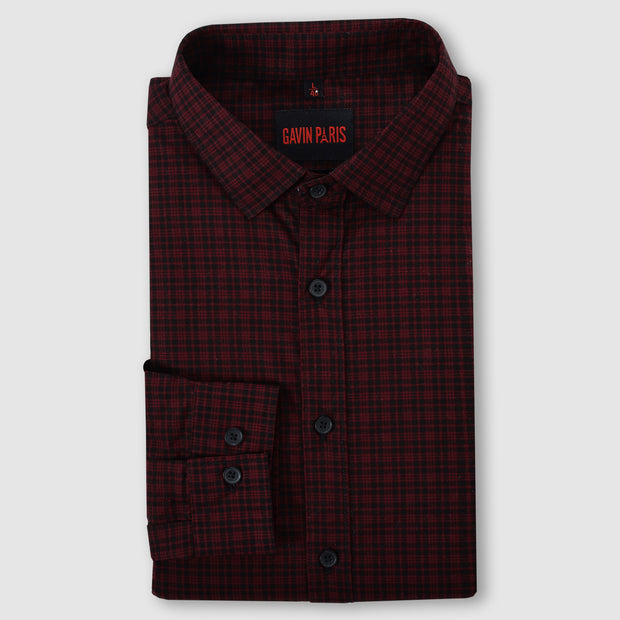 Red and Black Gingham Check Men's Full Sleeve Shirt (GP280)