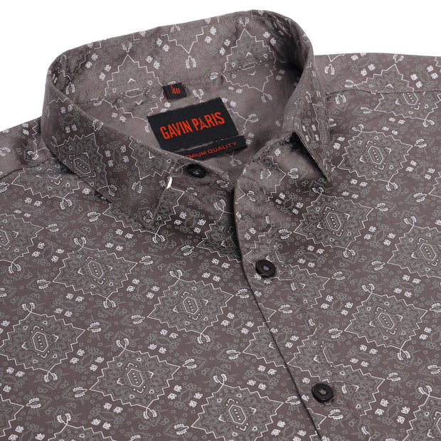 Mandala Print Full Sleeve Shirt - Grey and Black (GP246)