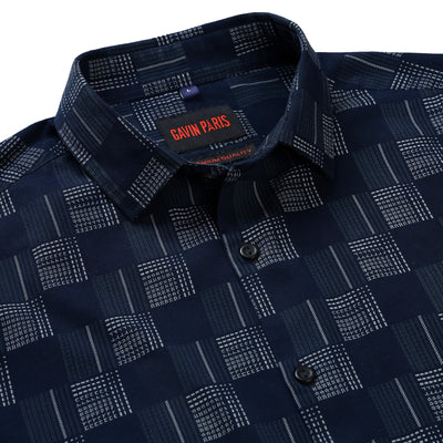 Navy Blue Geometric Check Full Sleeve Shirt (GP255)