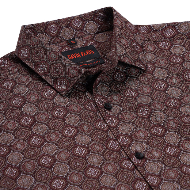 Maroon Hexagonal Pattern Full Sleeve Shirt (GP192)