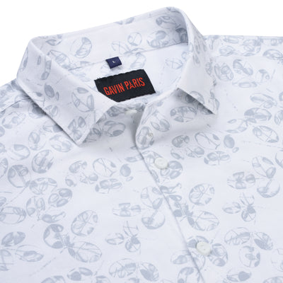 White Full Sleeve Shirt with Subtle Leaf Print (GP265)