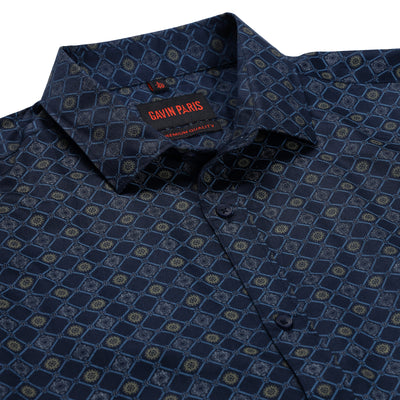 Navy Blue Diamond Pattern Full Sleeve Shirt (GP195)