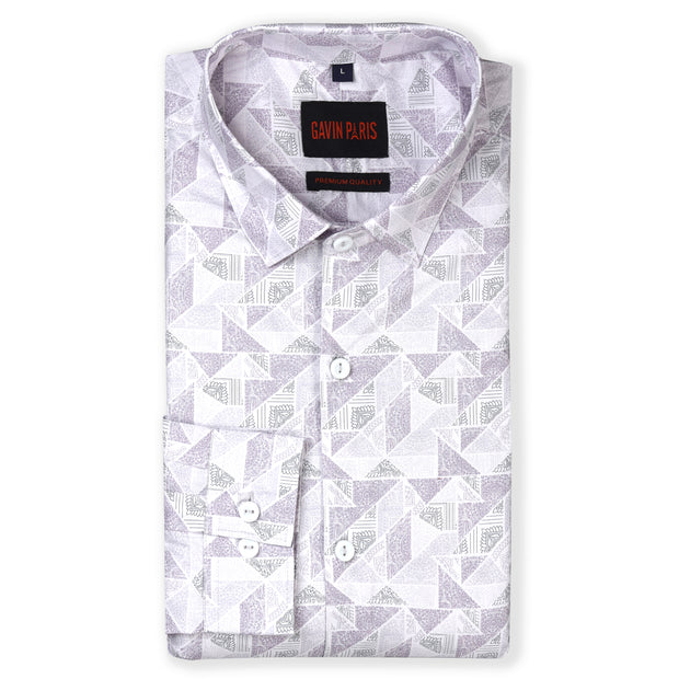 Abstract Geometric Full Sleeve Shirt - Lavender and White (GP218)