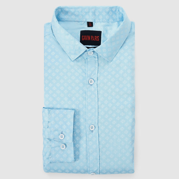 Aqua Blue Minimalist Design Men's Full Sleeve Shirt (GP307)