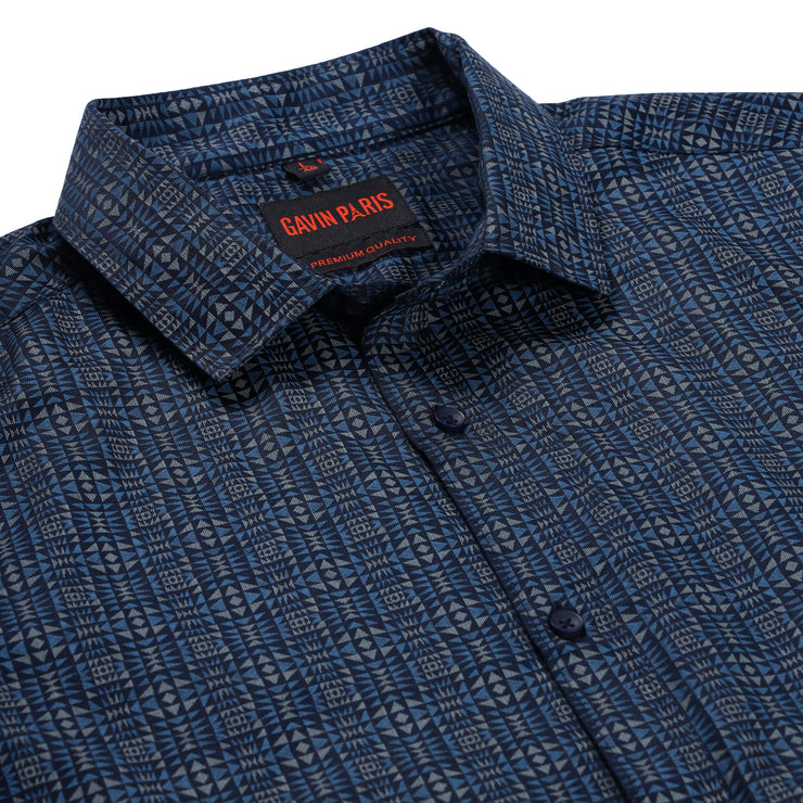 Blue Geometric Full Sleeve Shirt (GP187)