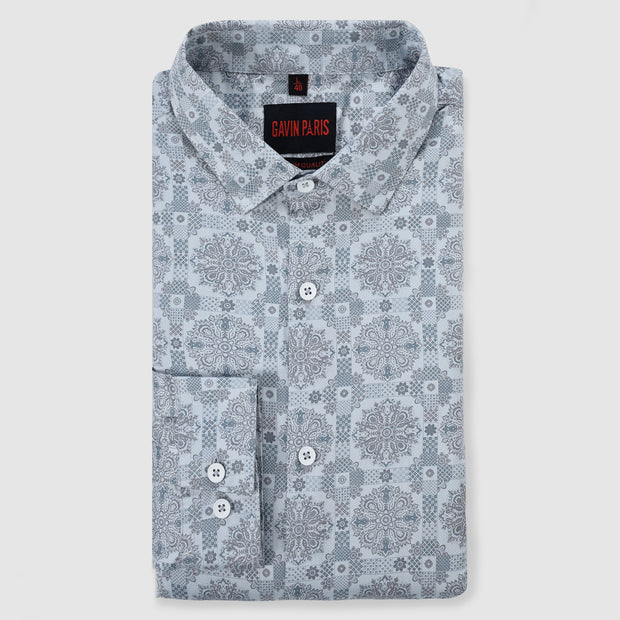 Gray Floral Medallion Print Men's Full Sleeve Shirt (GP296)