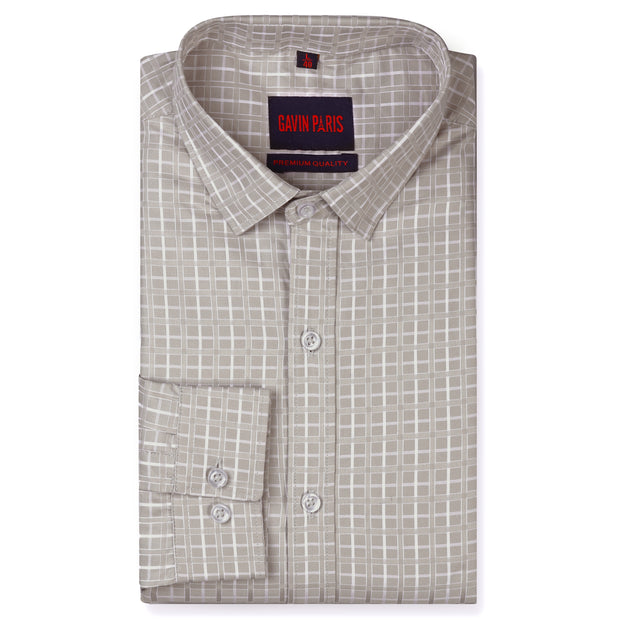 Windowpane Check Full Sleeve Shirt - Soft Beige (GP226)