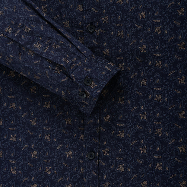 Navy Blue Paisley Motif Men's Full Sleeve Shirt (GP301)