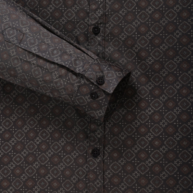 Geometric Print Full Sleeve Shirt - Charcoal and Brown (GP239)