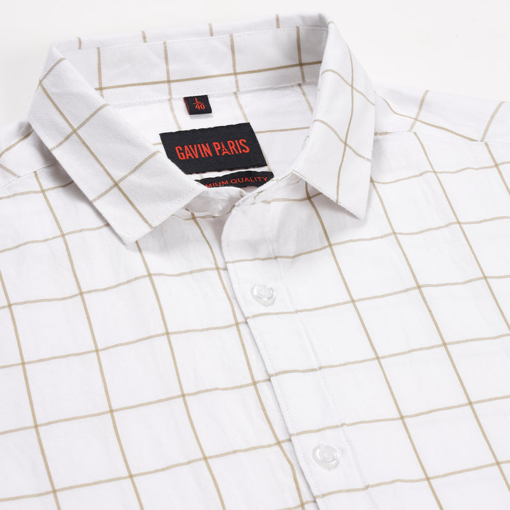 White with Beige Windowpane Check Pattern Full Sleeve Shirt (GP138)