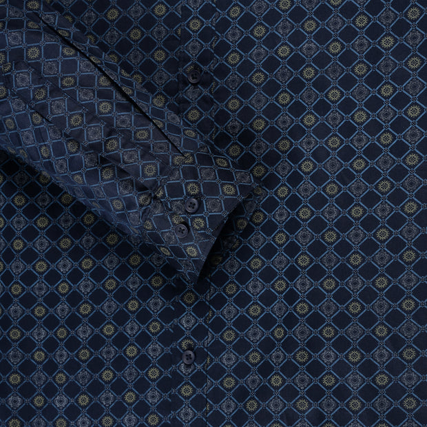 Navy Blue Diamond Pattern Full Sleeve Shirt (GP195)