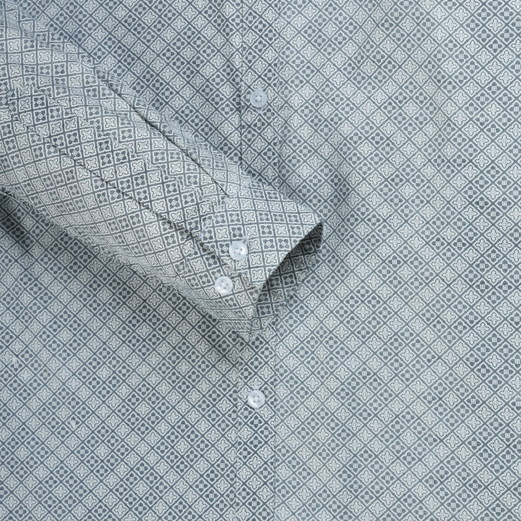 Micro Geometric Print Full Sleeve Shirt - Grey and White (GP244)