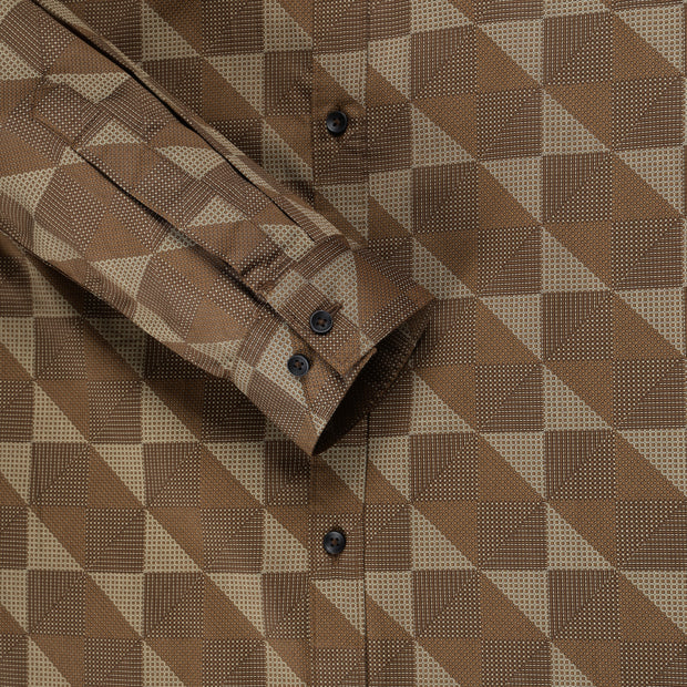 Full-Sleeve Brown Geometric Pattern Shirt (GP204)