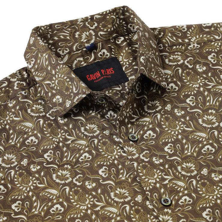 Brown with Floral Pattern Full Sleeve Shirt (GP025)