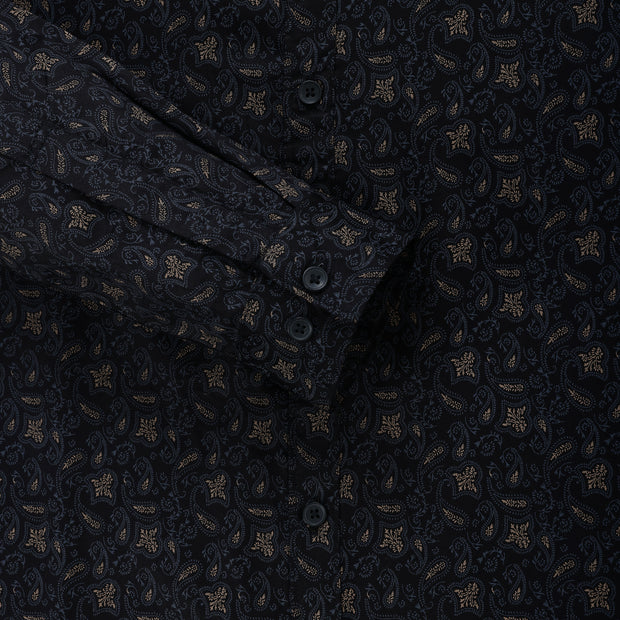 Black Paisley Motif Men's Full Sleeve Shirt (GP300)