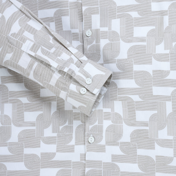 Beige Full Sleeve Shirt with Abstract Geometric Pattern (GP263)