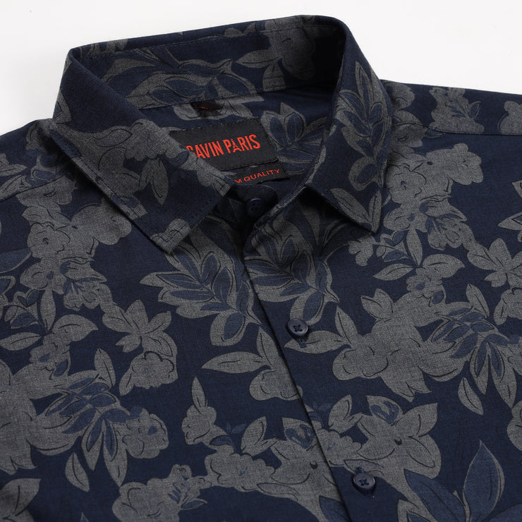 Navy Blue Floral Print Full Sleeve Shirt (GP145)