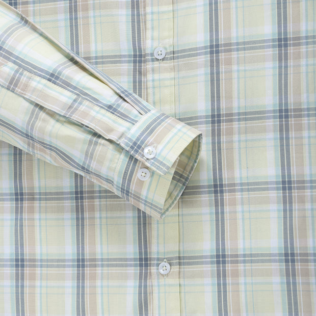 Men's Full Sleeve Light Yellow and Blue Plaid Shirt (GP277)