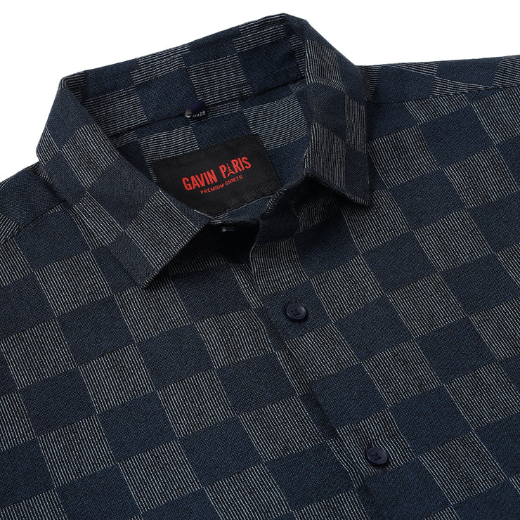 Navy Blue Checkered Pattern Full Sleeve Shirt (GP005)