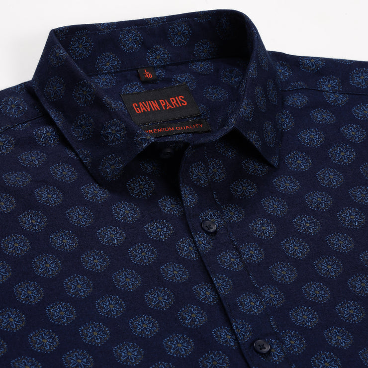 Full Sleeve Shirt - Navy Blue Medallion Print (GP144)