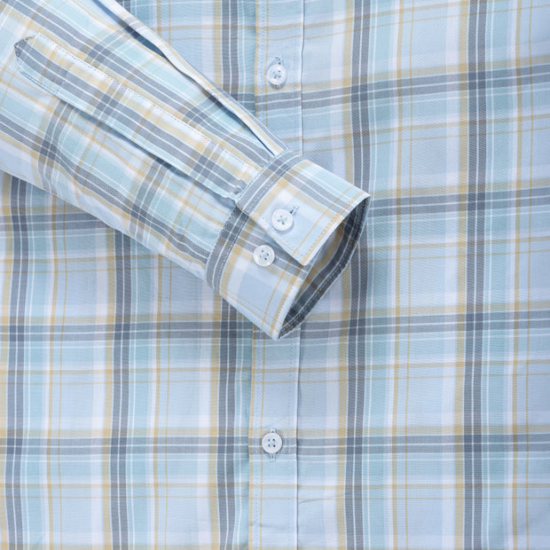 Men's Full Sleeve Light Blue and Yellow Plaid Shirt (GP276)