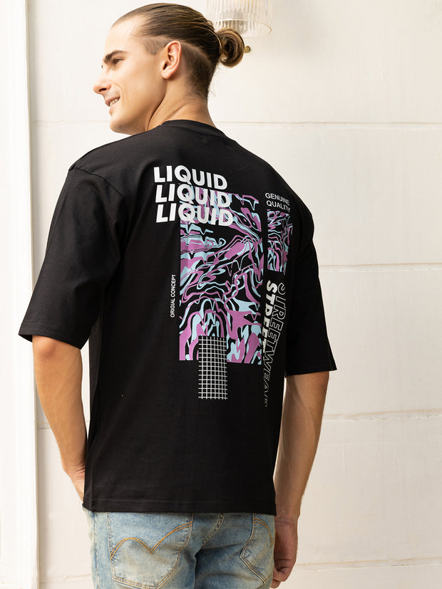 Liquid Black Both Side Printed Oversized Black Tee