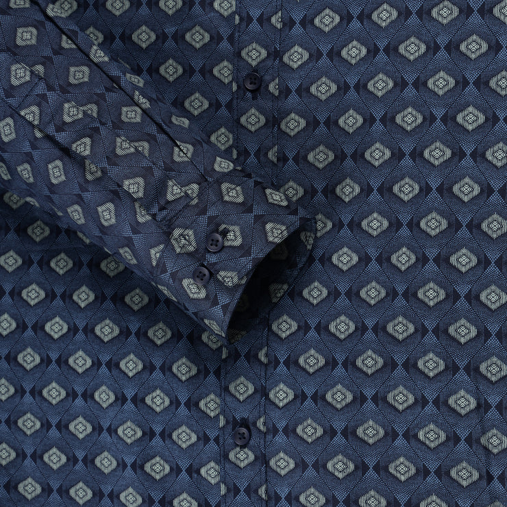 Navy Blue Geometric Full Sleeve Shirt (GP184)