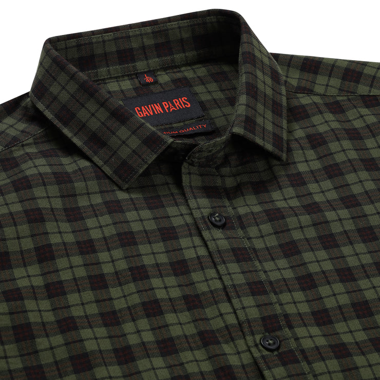 Full Sleeve Shirt - Green and Black Plaid Pattern (GP157)