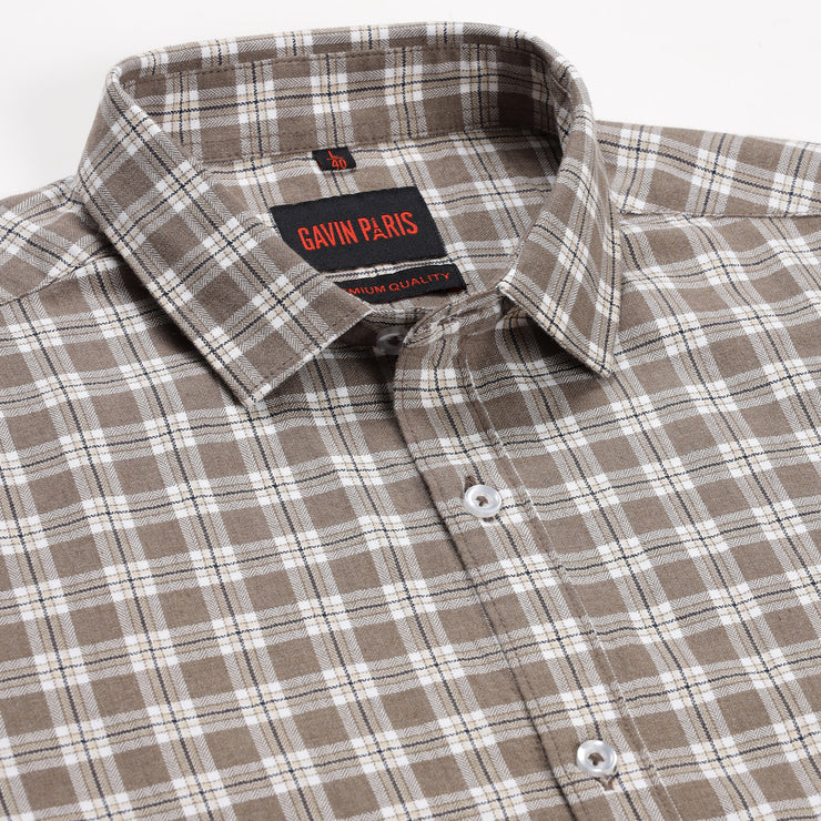 Brown and White Checkered Full Sleeve Shirt (GP142)