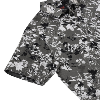 Grey with Black and White Floral Pattern Half Sleeve Shirt (GP043)