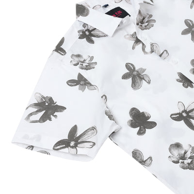 Half Sleeve Shirt - White with Grey Floral Pattern (GP050)