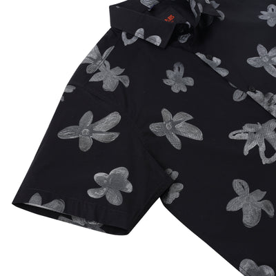 Half Sleeve Shirt - Black with Grey Floral Pattern (GP049)