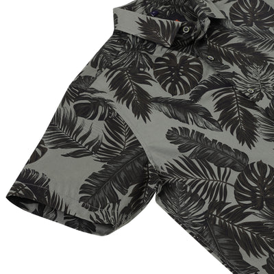Grey with Brown Tropical Leaf Pattern Half Sleeve Shirt (GP037)