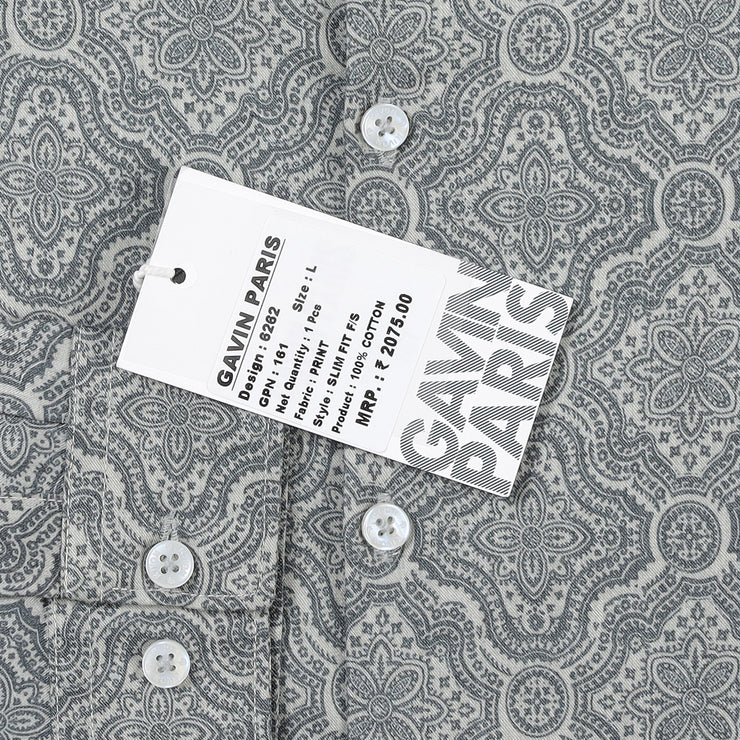 Full Sleeve Shirt - Grey Floral Paisley Print (GP161)