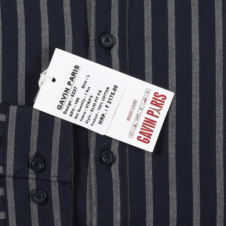 Full Sleeve Shirt - Navy Blue Striped Pattern (GP160)