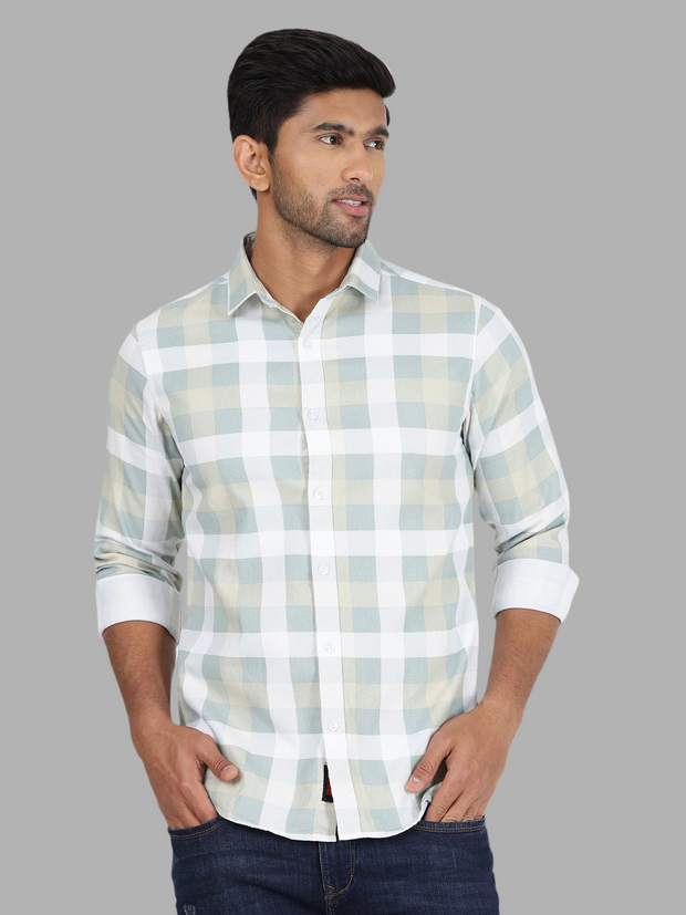 Checkered Full-Sleeve Shirt - Green & White (GP106)