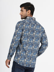 Mosaic Pattern Full-Sleeve Shirt - Blue & Beige (GP016)