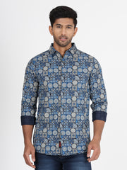 Mosaic Pattern Full-Sleeve Shirt - Blue & Beige (GP016)