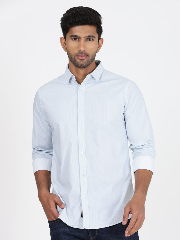 Striped Cotton Full-Sleeve Shirt - Light Blue (GP081)