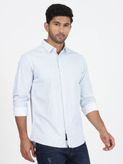 Striped Cotton Full-Sleeve Shirt - Light Blue (GP081)