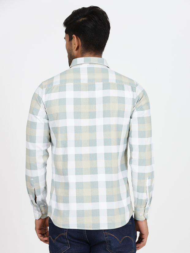 Checkered Full-Sleeve Shirt - Green & White (GP106)