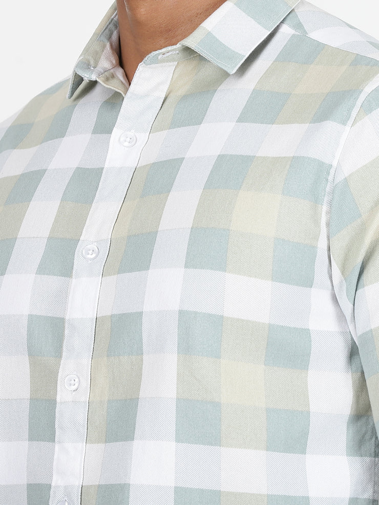 Checkered Full-Sleeve Shirt - Green & White (GP106)