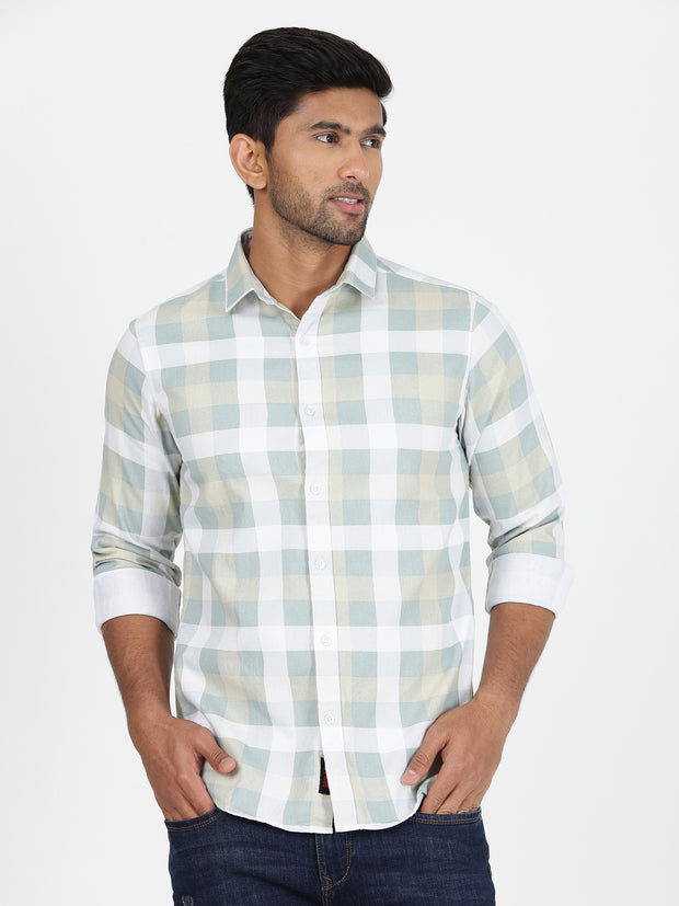 Checkered Full-Sleeve Shirt - Green & White (GP106)