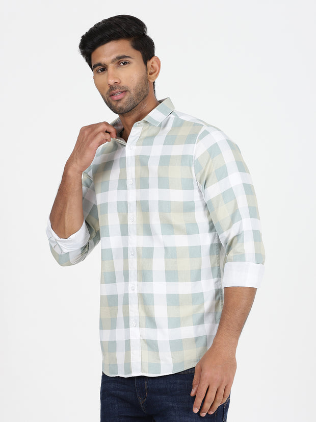 Checkered Full-Sleeve Shirt - Green & White (GP106)