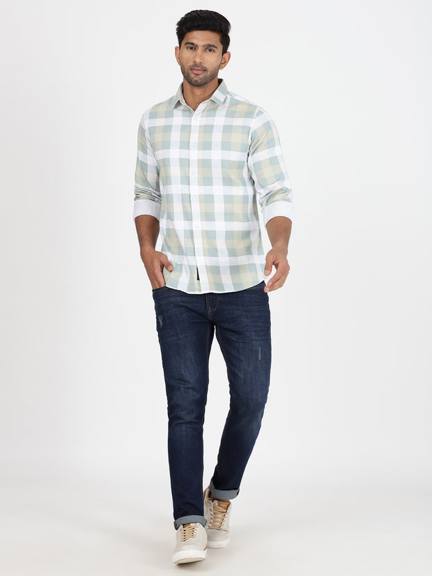 Checkered Full-Sleeve Shirt - Green & White (GP106)