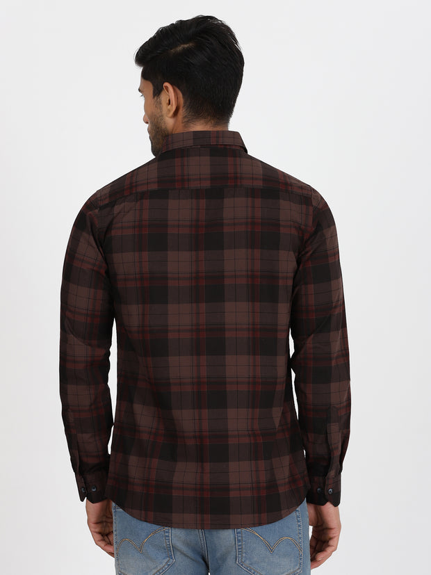 Brown Checkered Full-Sleeve Shirt (GP086)